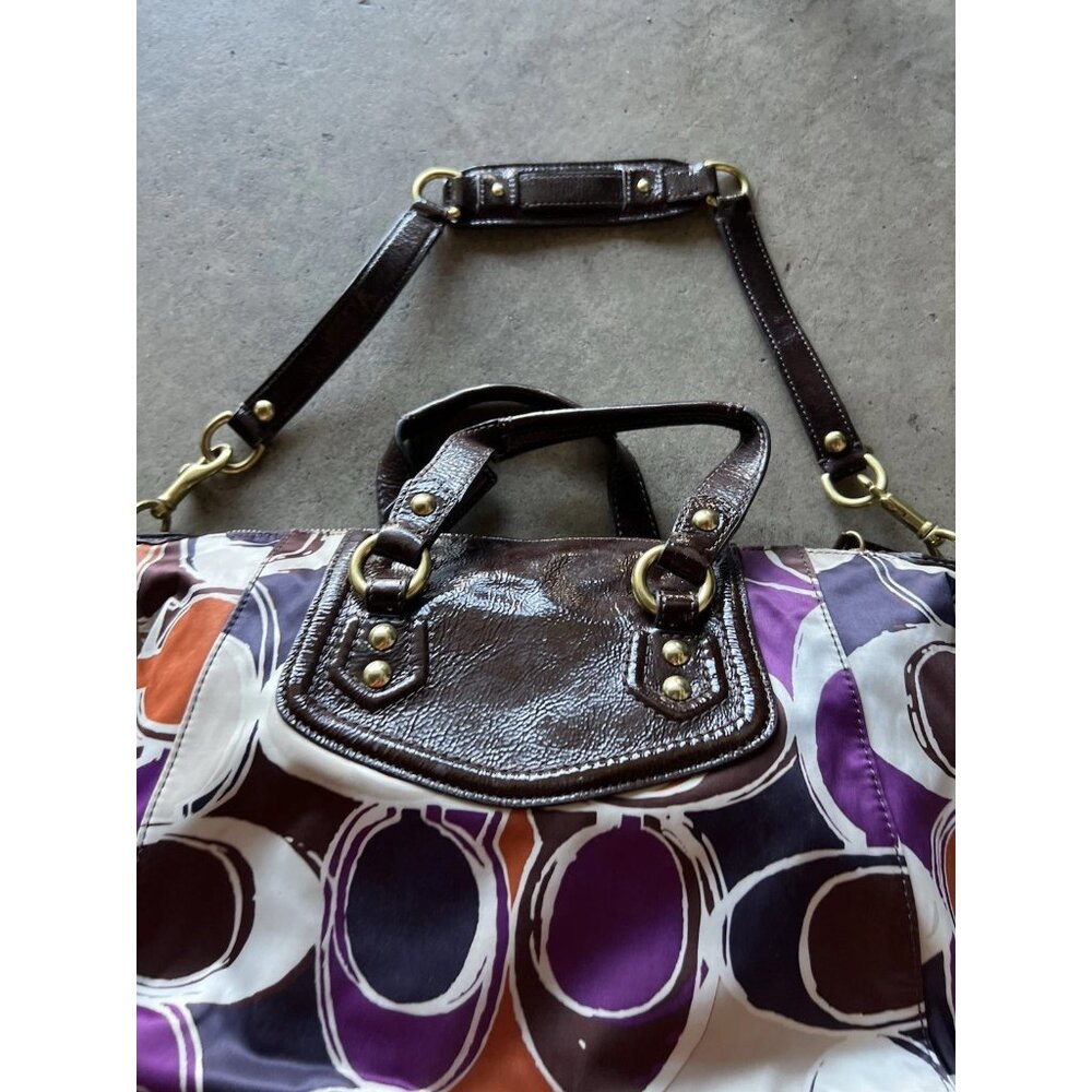 Vintage COACH Ashley Scarf C's Print LARGE Satchel Purse Bag Orange Purple - Picture 12 of 14